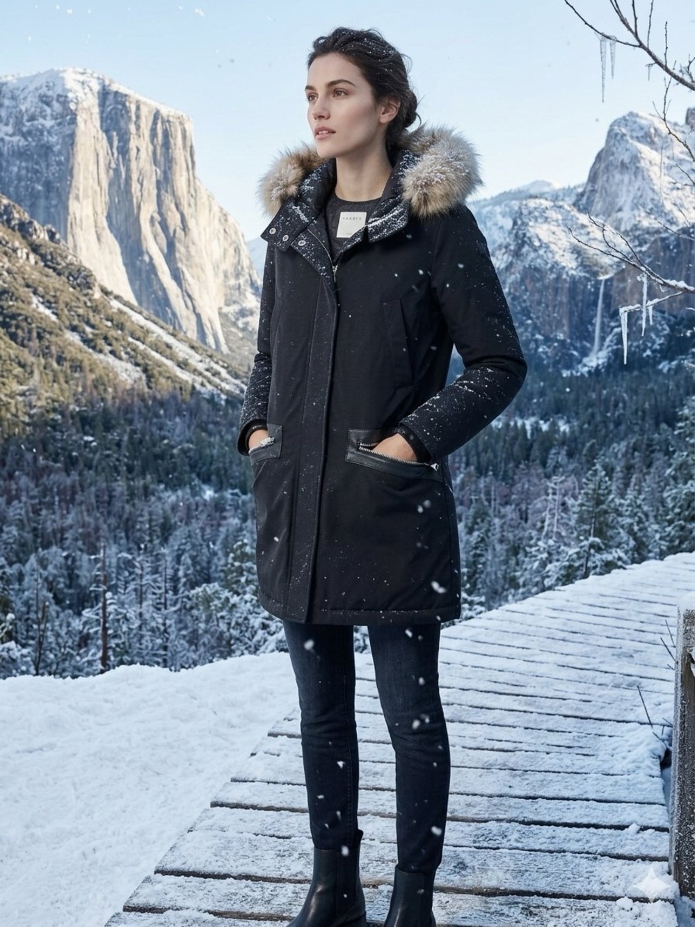 Sandro Women's Black Parka Coat with Fur Hood